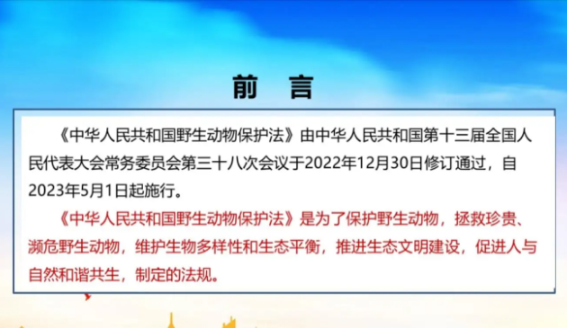 新修訂的《中華人民共和國(guó)野生動(dòng)物保護(hù)法》2023年5月1日起施行