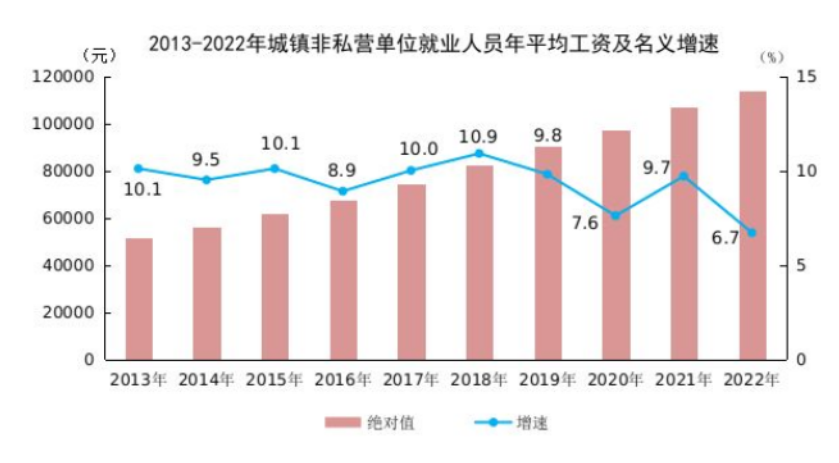 2022年城鎮(zhèn)非私營(yíng)單位就業(yè)人員年平均工資114029元