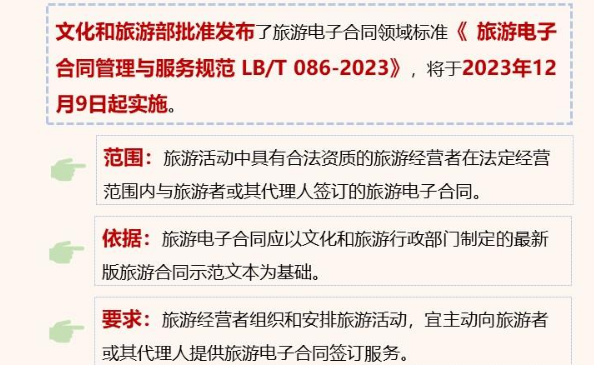 《旅游電子合同管理與服務規(guī)范》2023年12月9日起實施