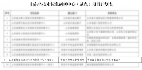 山東省智慧家庭技術(shù)標準創(chuàng)新中心落戶海爾智家